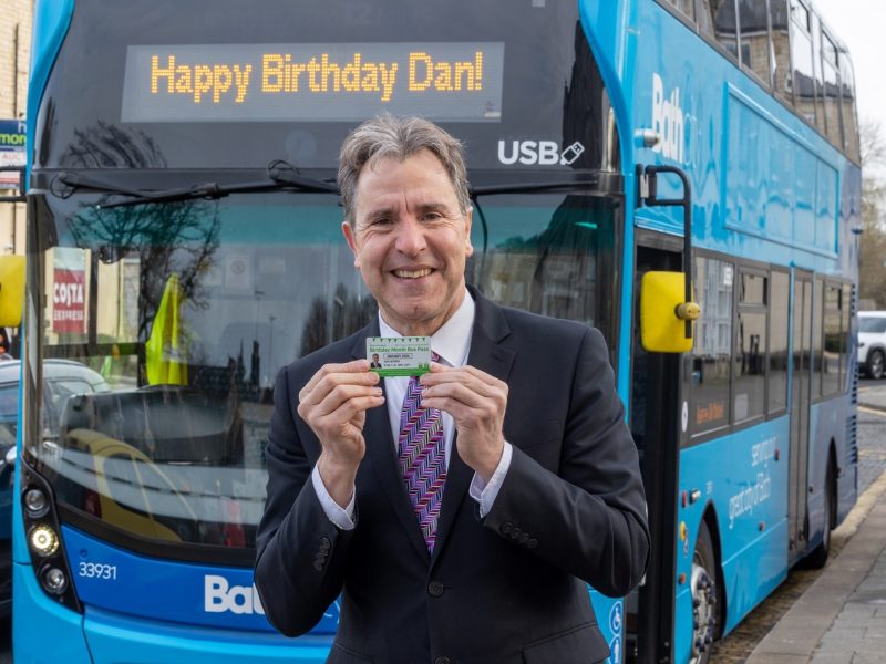 Dan Norris, Mayor of the West of England, with his birthday bus pass