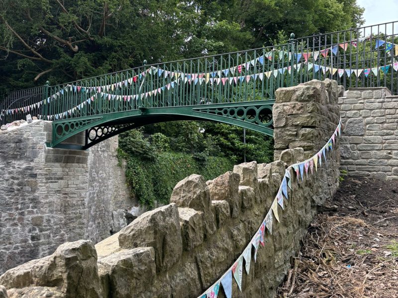 The restored footbridge is decorated in style for the festivities, which included musical entertainment and refreshments