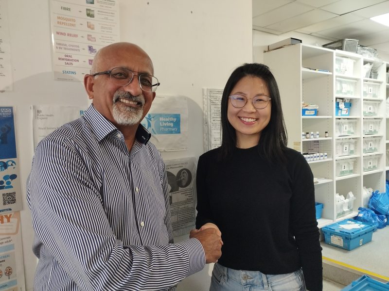 Anoop Sood, who has run Sood Chemists in Gloucester Road since 1980, with new owner Min